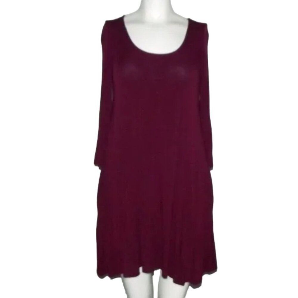 Lulus Jersey Swing Dress, S, Wine Red, 3/4 sleeve, Mini Length, Pockets - Picture 9 of 12